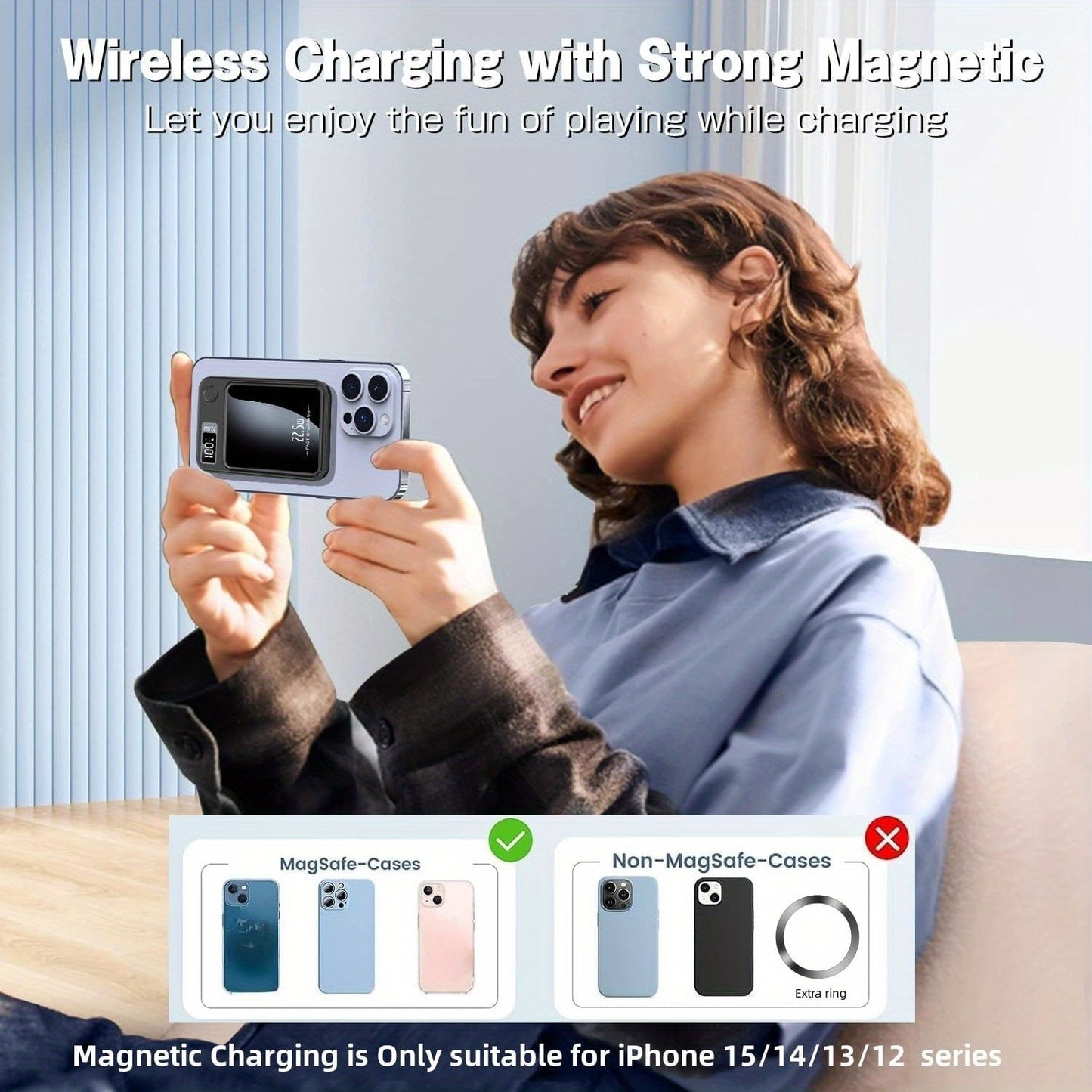 Magnetic Power Bank, 10000mAh Magnetic Charger for iPhone 15/14/13/12 Series,   Samsung