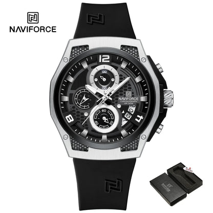 NAVIFORCE Men‘s Watches 2024 New Silicone Strap Quartz Calendar Waterproof Fashion Sport Chronograph Wristwatch for Man clock