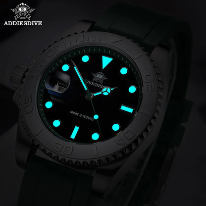 ADDIESDIVE Rotatable Bezel Watch For Men 41mm Quartz Watch Stainless Seel BGW9 Luminous Rubber Strap 200m Diving Men's Watch New