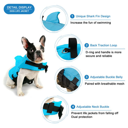 Shark Dog Life Jacket Enhanced Buoyancy Small Dogs Swimming Clothes Safety Vest with Handle for Medium Large Dogs Surfing