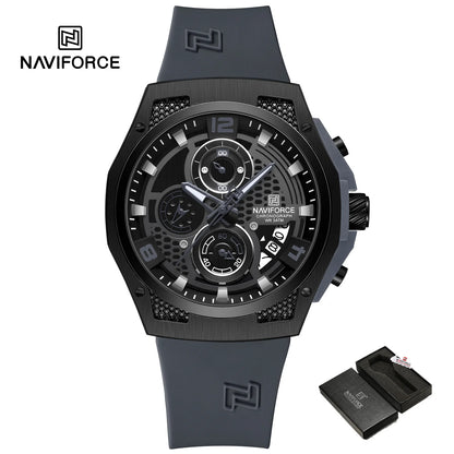 NAVIFORCE Men‘s Watches 2024 New Silicone Strap Quartz Calendar Waterproof Fashion Sport Chronograph Wristwatch for Man clock