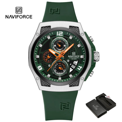 NAVIFORCE Men‘s Watches 2024 New Silicone Strap Quartz Calendar Waterproof Fashion Sport Chronograph Wristwatch for Man clock