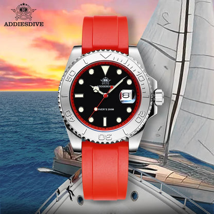 ADDIESDIVE Rotatable Bezel Watch For Men 41mm Quartz Watch Stainless Seel BGW9 Luminous Rubber Strap 200m Diving Men's Watch New