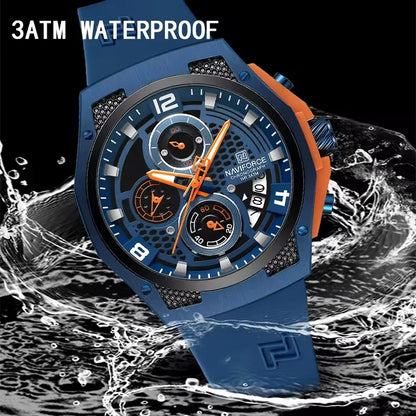 NAVIFORCE Men‘s Watches 2024 New Silicone Strap Quartz Calendar Waterproof Fashion Sport Chronograph Wristwatch for Man clock