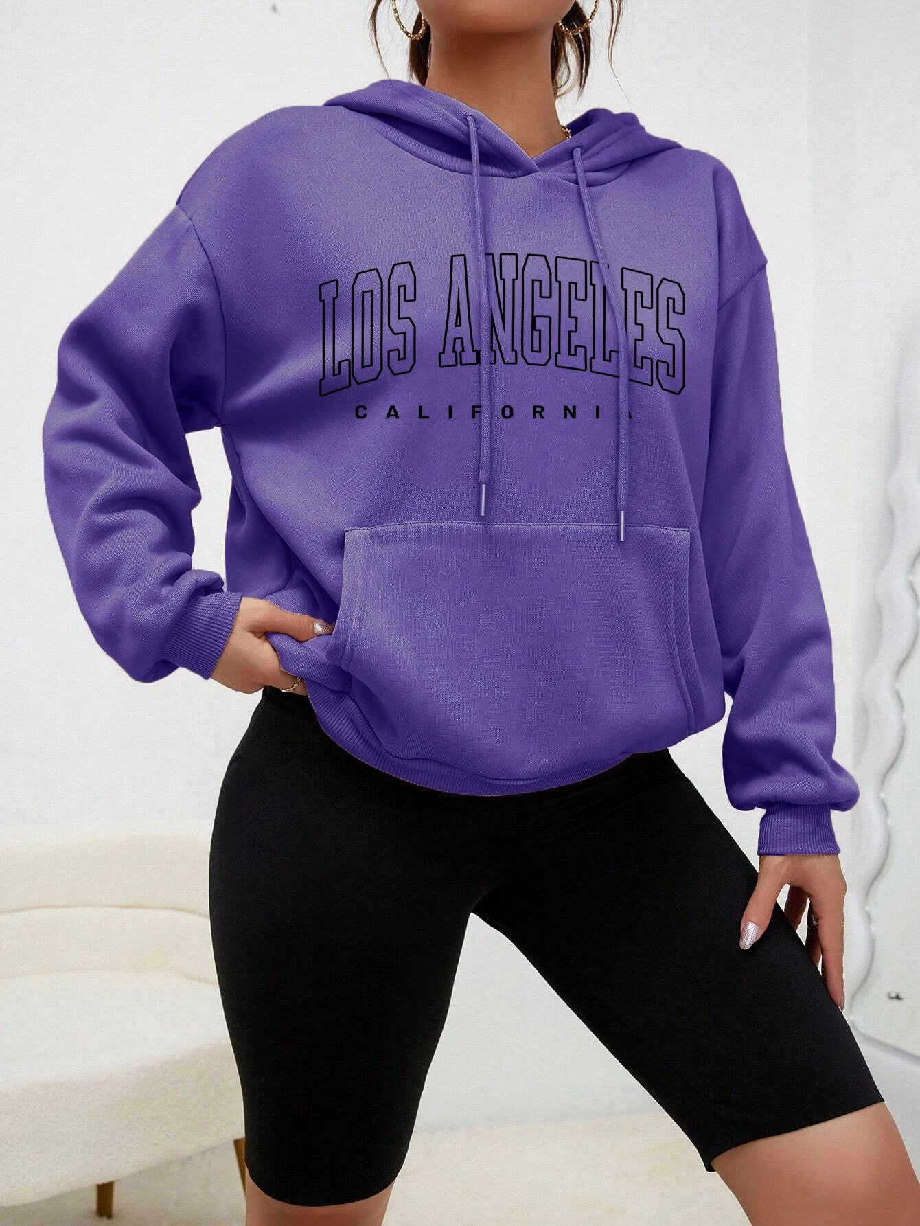 Los Angeles Art Letter Design Women Hoodies American Style Casual Hoody Autumn Hip Hop Female Hoodie Casual Fleece Clothing