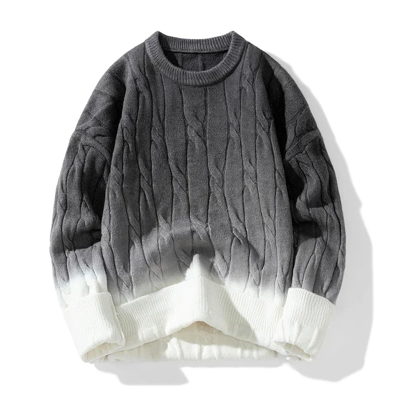 Korean Gradient Knitwear Loose Chunky Twist Knit Pullover 2024 New Round Neck Sweater Autumn Winter Warm Couple Tops