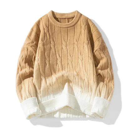 Korean Gradient Knitwear Loose Chunky Twist Knit Pullover 2024 New Round Neck Sweater Autumn Winter Warm Couple Tops