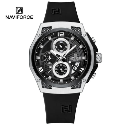 NAVIFORCE Men‘s Watches 2024 New Silicone Strap Quartz Calendar Waterproof Fashion Sport Chronograph Wristwatch for Man clock