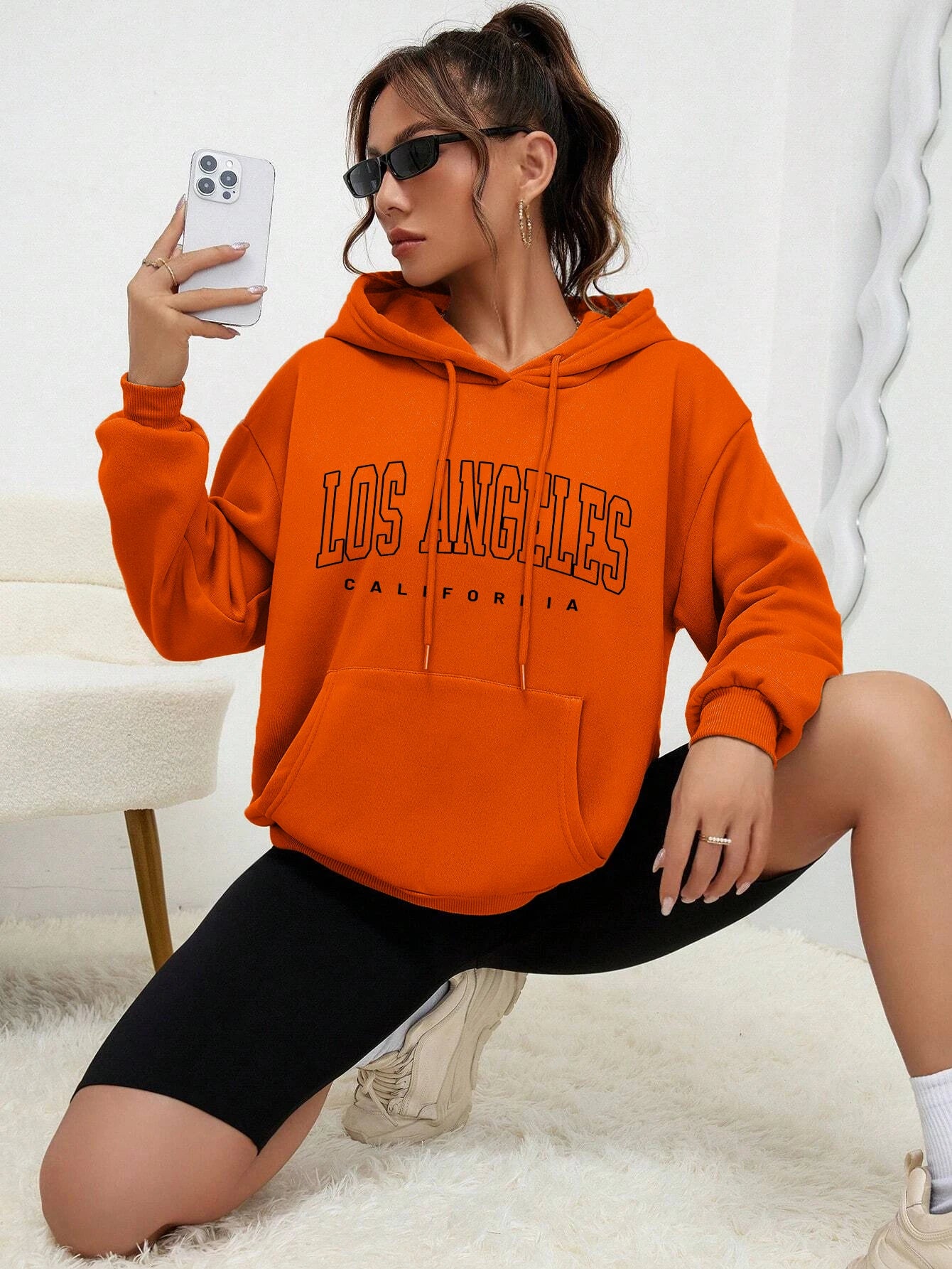 Los Angeles Art Letter Design Women Hoodies American Style Casual Hoody Autumn Hip Hop Female Hoodie Casual Fleece Clothing