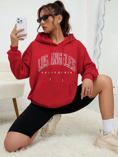 Los Angeles Art Letter Design Women Hoodies American Style Casual Hoody Autumn Hip Hop Female Hoodie Casual Fleece Clothing