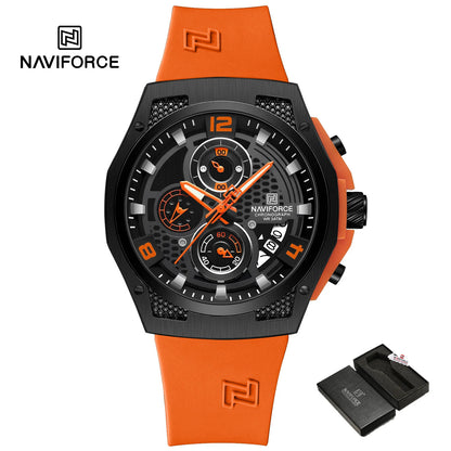 NAVIFORCE Men‘s Watches 2024 New Silicone Strap Quartz Calendar Waterproof Fashion Sport Chronograph Wristwatch for Man clock