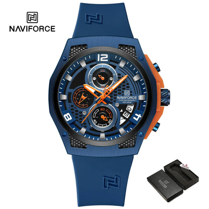 NAVIFORCE Men‘s Watches 2024 New Silicone Strap Quartz Calendar Waterproof Fashion Sport Chronograph Wristwatch for Man clock