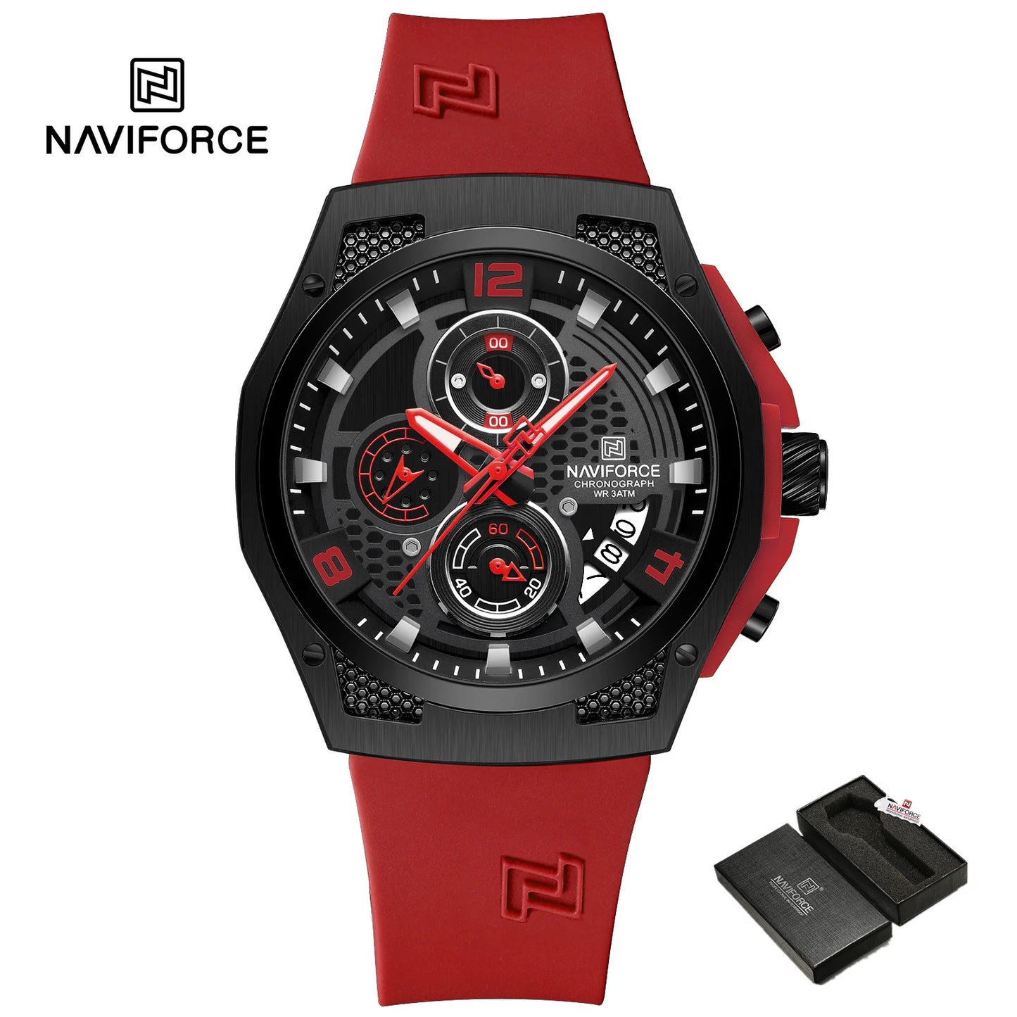 NAVIFORCE Men‘s Watches 2024 New Silicone Strap Quartz Calendar Waterproof Fashion Sport Chronograph Wristwatch for Man clock