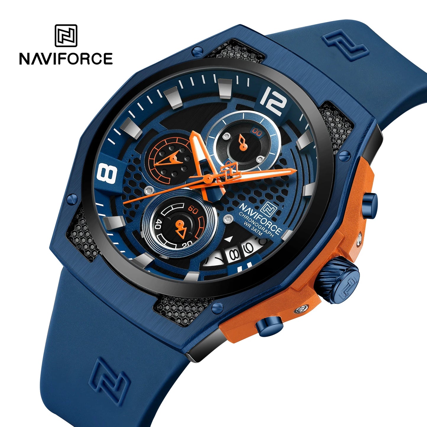 NAVIFORCE Men‘s Watches 2024 New Silicone Strap Quartz Calendar Waterproof Fashion Sport Chronograph Wristwatch for Man clock