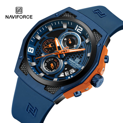 NAVIFORCE Men‘s Watches 2024 New Silicone Strap Quartz Calendar Waterproof Fashion Sport Chronograph Wristwatch for Man clock